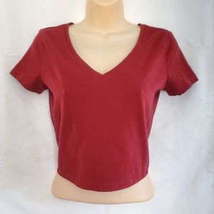 Womens Wild Fable Burgundy Short Sleeve Stretch Pull On Crop Top Size Medium